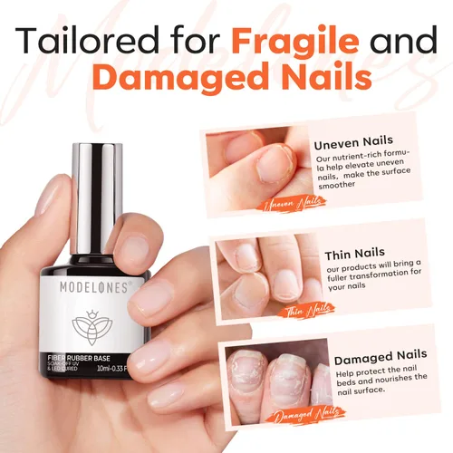 Miniatura 3 de modelones Gel base de goma de fibra para uñas, 0.5 fl oz (0.5 fl oz), base de goma de vidrio transparente, esmalte de gel, fortalecedor de uñas