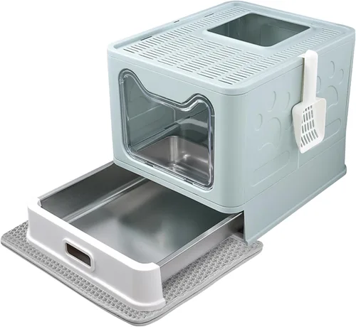 Miniatura 9 de Caja de arena cerrada para gatos con tapa cubierta de salida superior, caja de arena de acero inoxidable de metal a prueba de fugas e inodora, fácil