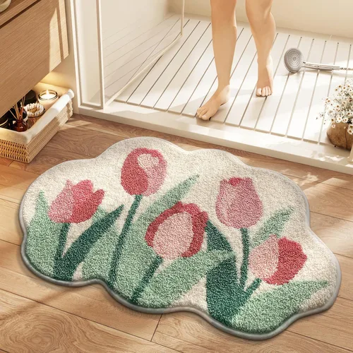 Miniatura 13 de Floral Pansy Bath Mat, Soft Non-Slip Plush Bathroom Rug with Colorful Flower Pattern, Ultra Absorbent Microfiber Shaggy Bath Rug, Machine Washable