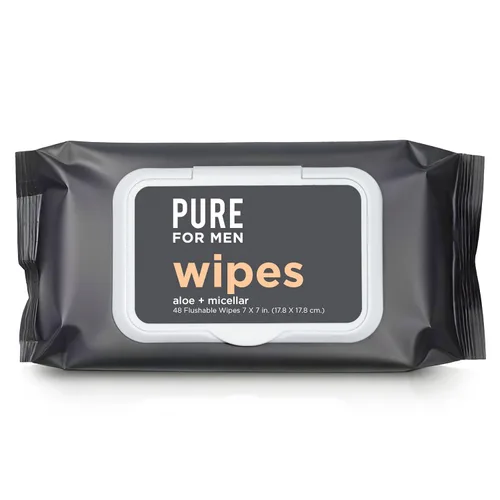Pure for Men Toallitas desechables | Ayuda a eliminar el olor, 100% biodegradables, sin parabenos ni alcohol | Vitamina E, micelar y aloe vera | 48
