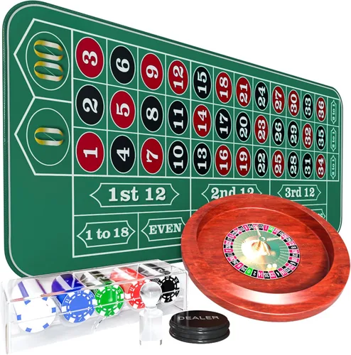 Juego de ruedas de ruleta de 11 pulgadas para adultos con tapete de mesa de ruleta de goma de 35 x 16 pulgadas, rueda de ruleta de madera de 11 Verde