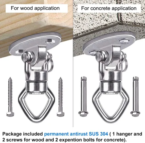 Miniatura 7 de BeneLabel Percha de Columpio con Rodamiento Giratorio de Capacidad de 800 Libras Soporte de Montaje en Techo de Acero Inoxidable Kit Colgante
