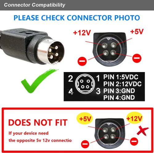 Miniatura 2 de Adaptador de 4 pines 5V 12V para modelos LACIE 300790U 300750U 300750EK 706479 710199 800040 ACU034A-0512 ACML-51 710200 ACU057A-0512 Sunfone Unidad