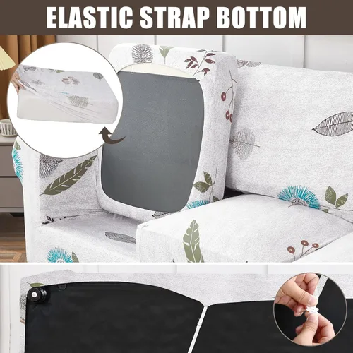 Miniatura 4 de SearchI Funda Elástica para Sofá Estampada Funda de Sofá, Patrón Floral Funda de Sofá de 4 Piezas con 3 Fundas de Cojín Separadas, Protector de Gris