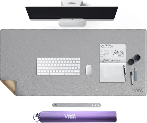 Miniatura 15 de Vyaaa Tapete de cuero para escritorio, 63" x 23.6" pulgadas, protector de escritorio de cuero, impermeable, extra grande, alfombrilla de mouse Negro