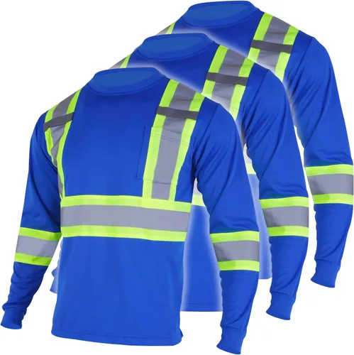 FONIRRA Paquete de 3 camisetas de seguridad de manga larga reflectantes de alta visibilidad, camisas de trabajo de construcción ANSI Clase 3 para