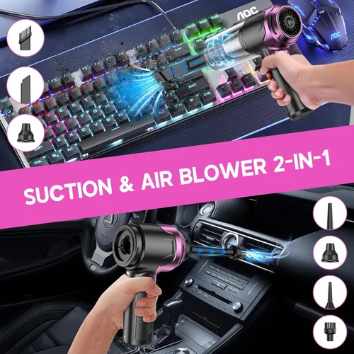 Miniatura 2 de KMM Aspiradora de mano para automóvil, aspiradora de 10000 PA y plumero de aire, aspiradora de alta potencia de 120 W, portátil, inalámbrico, Negro