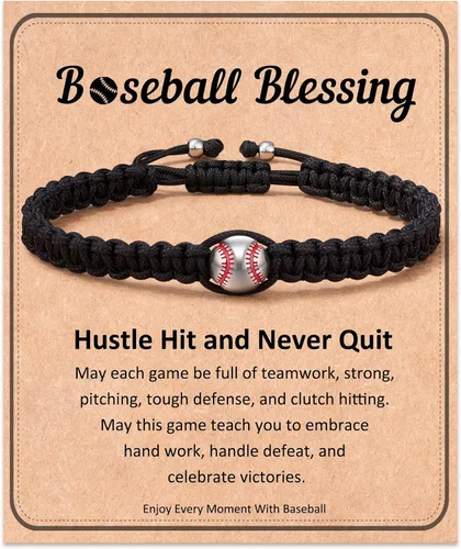 FYUKISS Regalos de Béisbol, Fútbol y Sóccor, Brazaletes Trenzados Ajustables de Béisbol para Ideas de Regalo para Adolescentes con Tarjeta de Mensaje