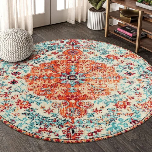 Miniatura 47 de Lahome Alfombra bohemia con medallón floral, 4 x 6 pies, color verde azulado, suave, lavable, antideslizante, apta para mascotas, alfombra