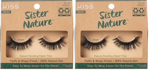 KISS Pestañas postizas Sister Nature, fáciles de usar y más fáciles en el planeta, cabello 100% natural, acabado de pestañas finas y esponjosas,