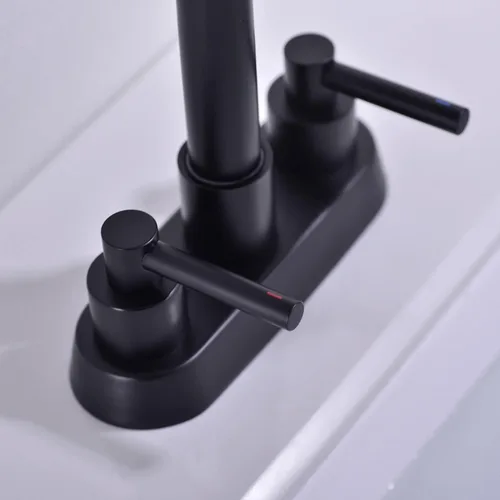 Miniatura 4 de Grifo de baño central de 4 pulgadas con montaje de drenaje desplegable de desbordamiento, negro mate, níquel cepillado y oro cepillado Mate negro