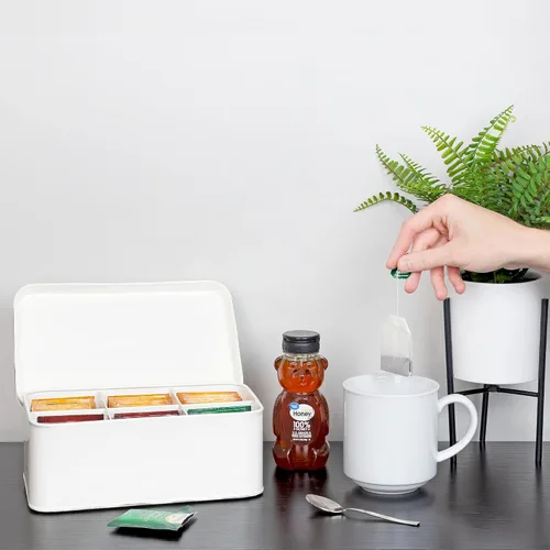 Miniatura 5 de AuldHome Farmhouse - Caja de té (blanca), estilo retro vintage esmaltado, lata de almacenamiento de té