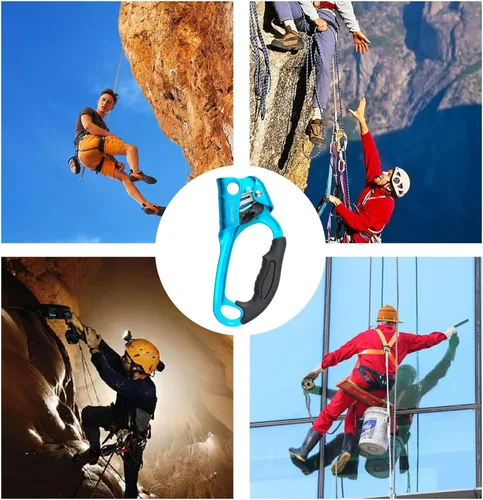 Miniatura 7 de Ascensor de mano CE, equipo de engranaje de rapel de 308.6 lbs con mango de goma ergonómico para arbolista de árboles de escalada en roca