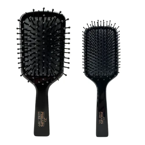 Miniatura 10 de Phillips Brush Luxe Square Paddle - Cepillo de pelo de tamaño pequeño, color negro elegante con detalles dorados, cepillo desenredante de 7 pulgadas