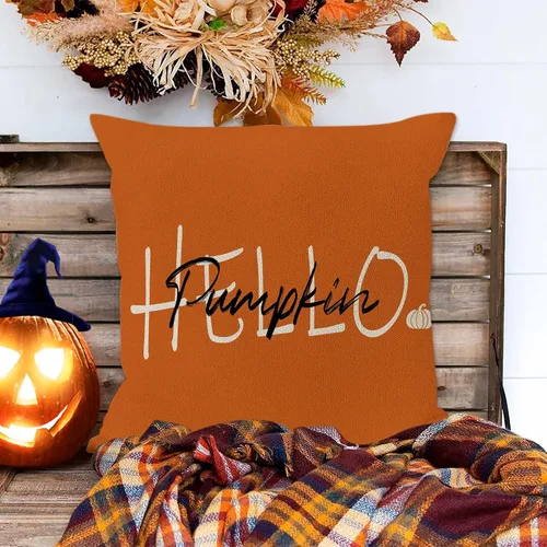 Miniatura 6 de JOOCAR Juego de 2 fundas de almohada de otoño, con texto en inglés «Hello Pumpkin», «Hello Fall», fundas decorativas de lino para sofá, decoración
