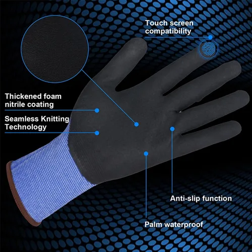 Miniatura 3 de Safety Work Gloves, SF001, Comfort Stretch Fit, Power Grip, Smart Touch, Durable Foam Coated, 3Pairs & 12Pairs Azul 12 pares