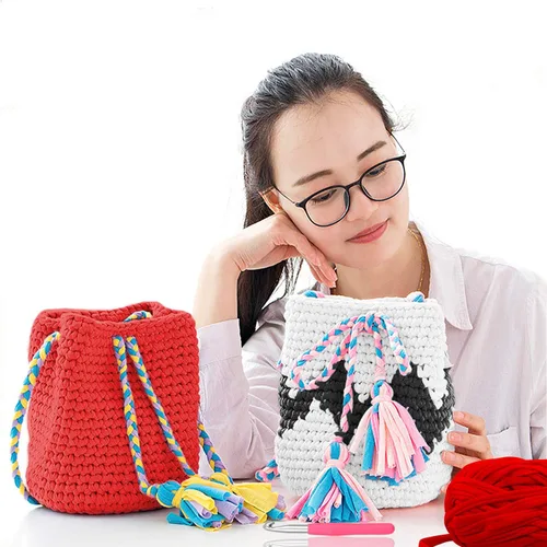 Miniatura 2 de Tejido de tela para tejer, hilo para alfombra, 120 yardas para manualidades, bolsas, mantas, proyectos de ganchillo, con gancho de ganchillo