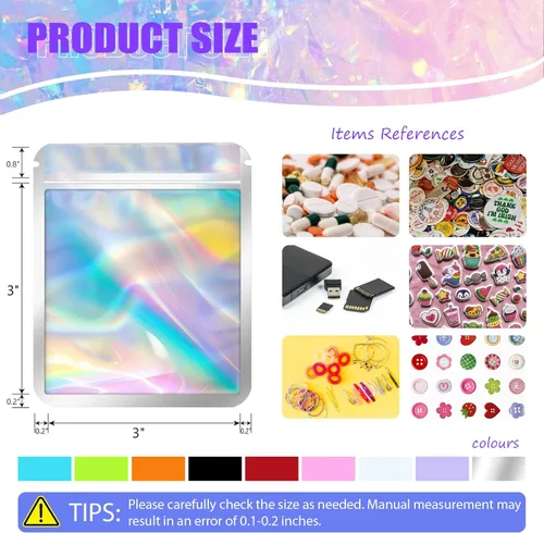 Miniatura 2 de Jetmore 100 piezas Bolsas Holográficas Mylar Resellables para Pequeñas Empresas Bolsa de Embalaje Sellable para Dulces Almacenamiento de Alimentos