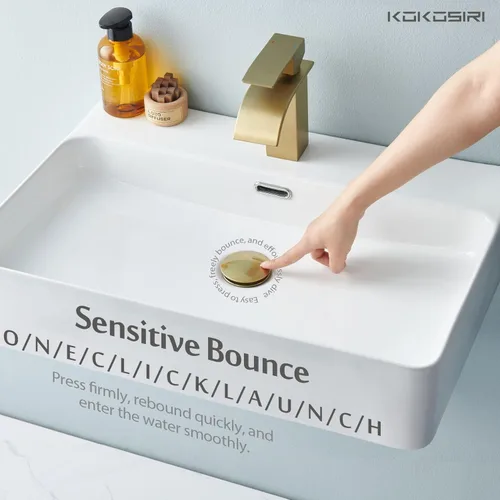 Miniatura 6 de KOKOSIRI C1001BG - Drenaje para fregadero de baño con recogedor de pelo desmontable, dorado cepillado con cesta coladora, antiobstrucción para Oro