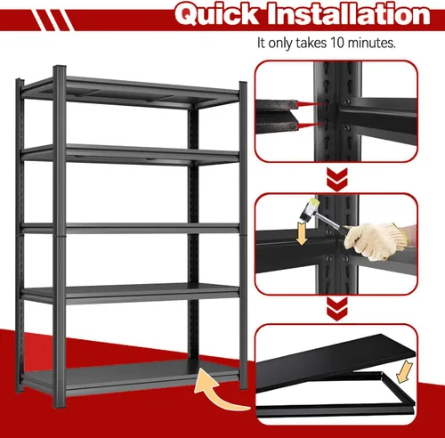 Miniatura 6 de Estantería resistente, estantes de garaje de 5 niveles de 40 pulgadas de ancho, estante de almacenamiento de metal ajustable para garaje, cocina