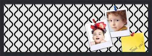 Miniatura 57 de PinPix Tablero de anuncios de corcho de 13 x 13 pulgadas. Este tablero decorativo enmarcado viene con diseño de ondas en blanco y negro y un marco