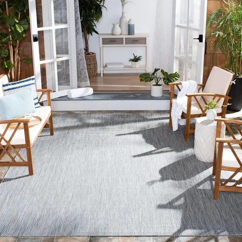 Miniatura 25 de SAFAVIEH Alfombra Lavable para Exteriores Colección Courtyard - Pasillo de 2'3" x 6'7", Azul Marino y Gris, No Desprende Pelusa y Fácil Limpieza