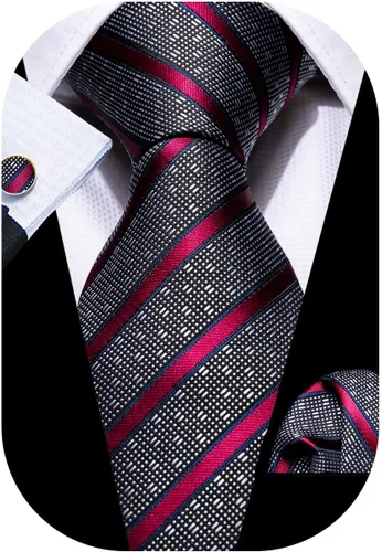 Miniatura 290 de Barry.Wang Juego de corbatas para hombre, corbata de seda a rayas, tejido a cuadros, gemelos formales, negocios, boda