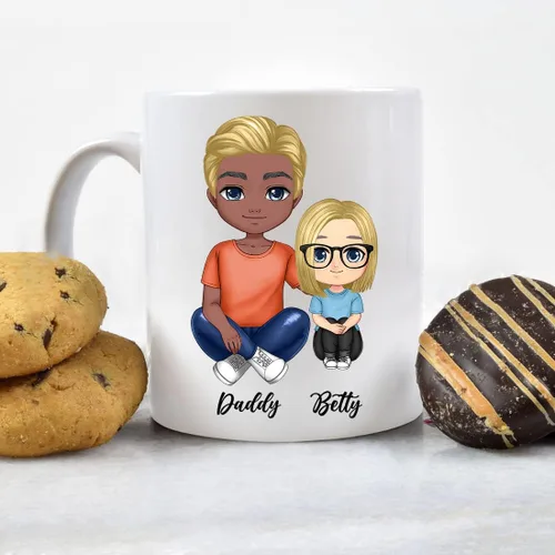 Miniatura 8 de Taza de café para el día del padre para papá de parte de hija e hijo. Taza del mundo con el mejor papá del mundo. Taza divertida con nombre