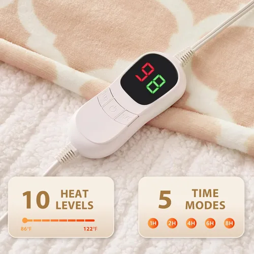 Miniatura 3 de Homemate Manta térmica eléctrica, manta térmica de 50 x 60 pulgadas con 10 niveles de calor rápidos, 8 horas de apagado automático, franela suave