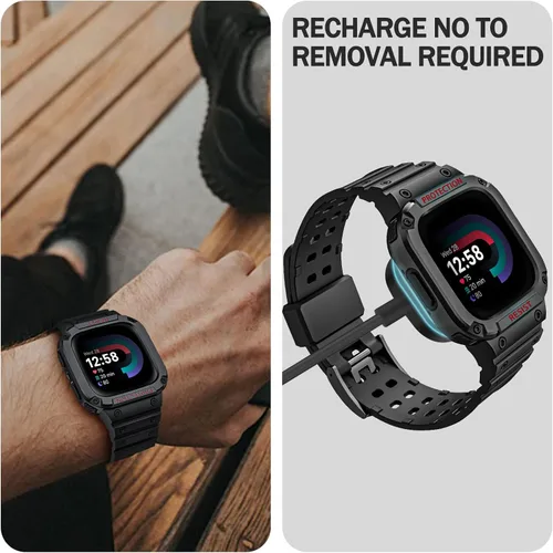 Miniatura 5 de Bandas Fintie con Estuche Compatible con Fitbit Versa 4/3/2/1/Versa Lite/Fitbit Sense 2/Sense, Estuche Protector con Correa Banda Deportiva Negro