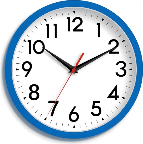 DAXSMY Reloj de pared analógico pequeño de 8 pulgadas, silencioso, sin tictac, funciona con pilas, moderno, simple, decorativo, para cocina, H-blue
