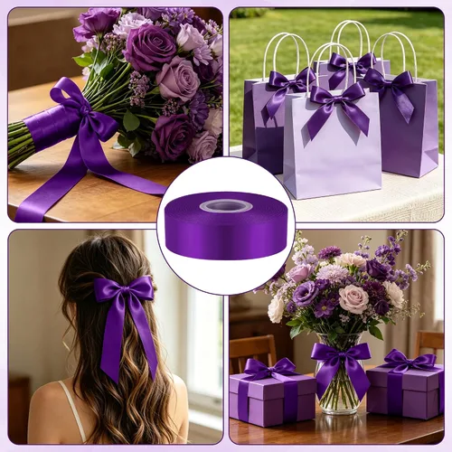 Miniatura 4 de Fullive Cinta de 1 pulgada para envolver regalos, cinta de Halloween de color morado oscuro de 30 yardas Sleek Glossy, Wear Resistant, Easy Cut