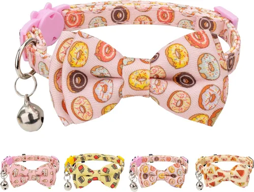 Miniatura 15 de Collar de gato Campana Pajarita Gatito Seguridad Breakaway Flower Kimino Sakura Cake Patrón de dibujos animados Kitty Boy Girl Pet Flower - Azul