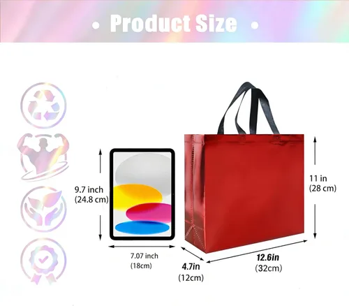 Miniatura 3 de cabzymx 15 bolsas de regalo reutilizables de color rojo brillante con asas, 12.6 x 4.7 x 11 pulgadas, bolsas de fiesta con base resistente, bolsa