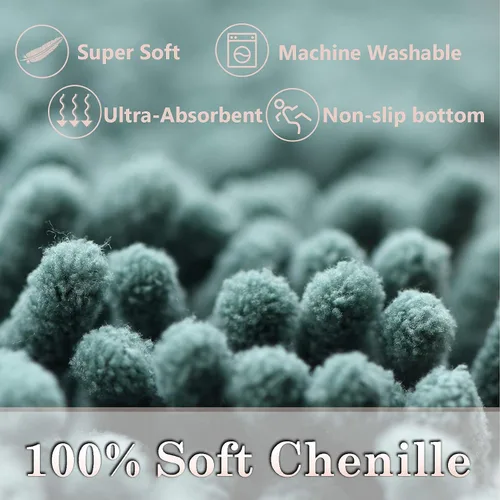 Miniatura 5 de Juego de 3 tapetes de baño de felpilla, antideslizantes, ultra suaves, absorbentes con forma de U para inodoro, baño, bañera, ducha, color verde