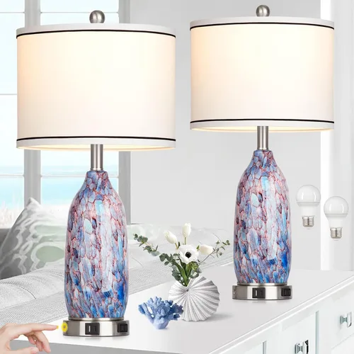 Miniatura 9 de Rinweey 26" Modern Clear Glass Table Lamp Nightstand Lamp with USB A+C Ports & AC Outlet,Bedside Lamps with 3-Way Dimmable Touch Control Night Light