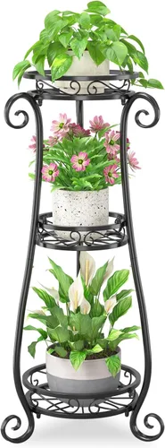 Miniatura 17 de iDavosic.ly Paquete de 2 soportes de metal para plantas para interiores y exteriores, 11 pulgadas de ancho, de hierro resistente al óxido, para Negro