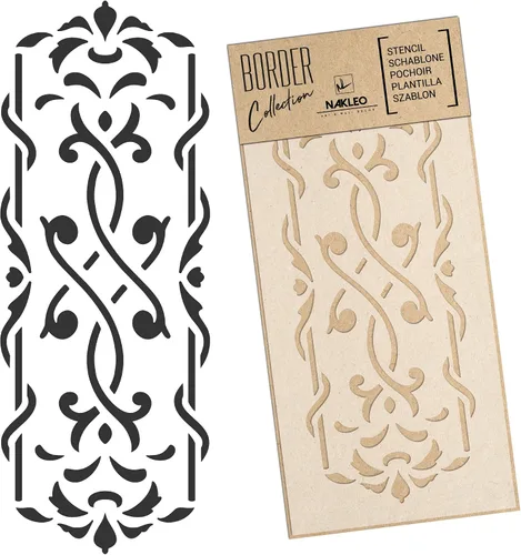 Miniatura 10 de NAKLEO Plantilla de pared de borde de 8.3 x 17.7 pulgadas, patrón de adorno Art Nouveau, plantilla de plástico reutilizable, pintura a rayas, arte