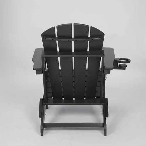 Miniatura 8 de Silla Adirondack plegable con soporte para tazas, silla de exterior de HDPE resistente a la intemperie, silla de césped de grano de madera para Negro