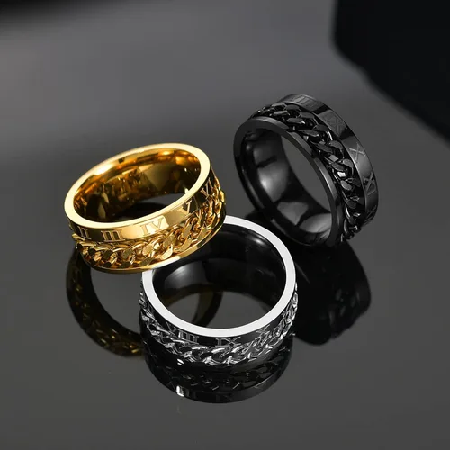 Miniatura 6 de Stainless Steel Roman Numeral Spinner Ring Relieve Stress Rotation Fidget Ring Band Spin Anxiety Rings for Men WomenAnti Anxiety Gifts