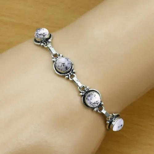 Miniatura 75 de Round Shape Natural & Synthetic Gemstones Silver Plated Bracelets for Women - Vintage Bohemian Style Handmade Birthstone Adjustable Link Bracelet