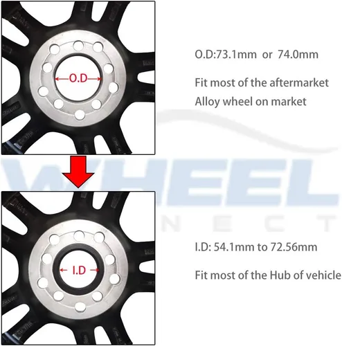 Miniatura 2 de WHEEL CONNECT Anillos centrados en bujes, 73.1 a 54.1, aleación de aluminio Hubrings 54.1 a 73.1 Juego de 4, diámetro exterior: 73.1-I.D: 2.130 in. A