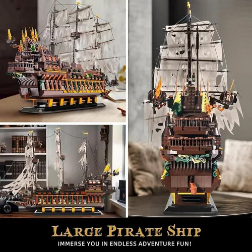 Miniatura 9 de Mould King Kits de Bloques de Construcción de Modelo de Barco Pirata Grande, Bloque de Construcción de Barco Pirata Holandés MOC para Construir