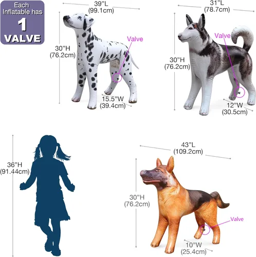 Miniatura 8 de Jet Creations Paquete de 3 inflables para perros – Husky, dálmata y pastor alemán (30 pulgadas de alto) – Decoración de Halloween y otoño