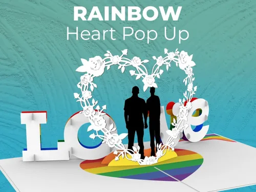 Miniatura 4 de iGifts And Cards Tarjeta desplegable 3D de corazón gay – Escultura floral Love is Love para el mes del orgullo, boda, aniversario y salida – Regalo
