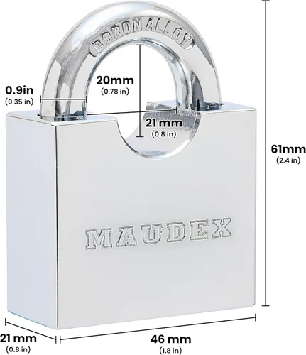 Miniatura 2 de Maudex® RPB45 Candado de Servicio Pesado con 5 Llaves - Grillete Endurecido Resistente al Corte de 9mm - Cuerpo Cromado Resistente a la Intemperie