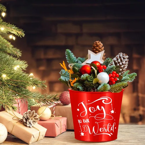 Miniatura 5 de Hoolerry 16 macetas de Navidad para jardinería, accesorios galvanizados, cubo de metal rojo de 6 pulgadas, macetas de flores galvanizadas