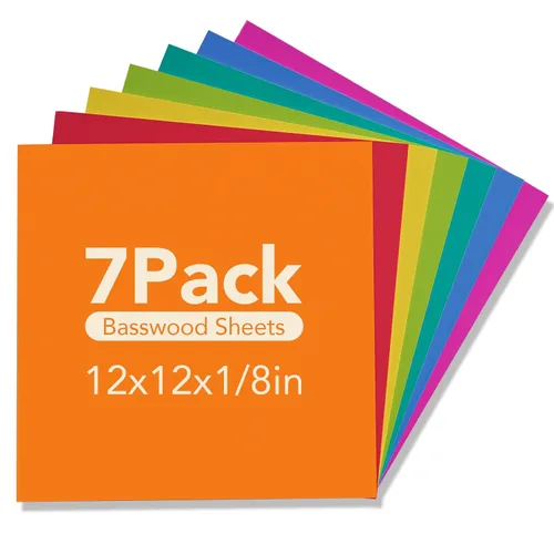 Miniatura 27 de Paquete de 12 hojas de tilo Rowood, 12x12x1/8pulgadas, tilo de 3mm para corte láser, kits de manualidades para adultos, tablero de madera