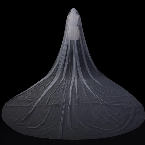 Miniatura 3 de Kercisbeauty 3M 2T suave tul transparente catedral boda velo de encaje doble capa gota con peine para novia vestido de pelo marfil
