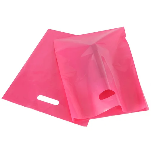 Miniatura 4 de 100 Bolsas 12x15 plástico color rosa y morado brillante para compras, con asas